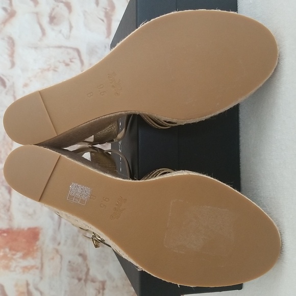 New Coach Dottie Metallic Tumbled Platinum Wedge Sandals - Picture 6 of 10